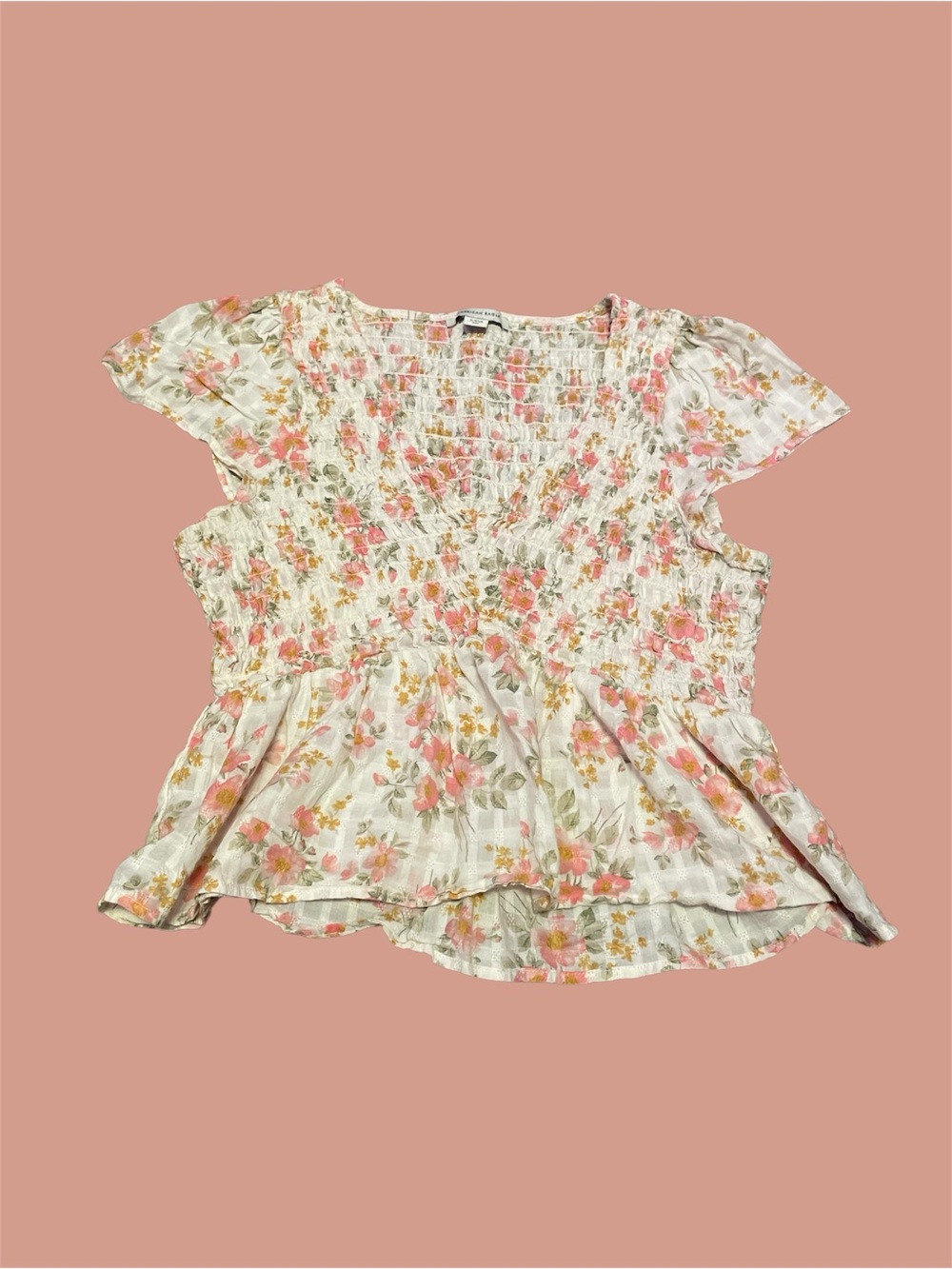 American Eagle v neck smocked babydoll floral blouse